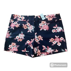 LOFT Navy Floral Stretch Cotton Blend Shorts